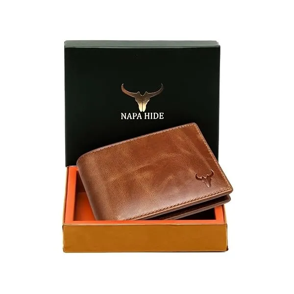 NAPA HIDE Leather Wallet for Men I Handcrafted I Credit/Debit Card Slots I 2 Currency Compartments I 2 Secret Compartments (Tan Crunch) — Linkbiz SmartDeal's