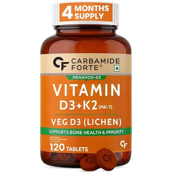Carbamide Forte Vitamin D Tablets | Vitamin D3 K2 Supplement to support Bone & Heart Health | Veg D3 Lichen -120 Tablets — Linkbiz SmartDeal's