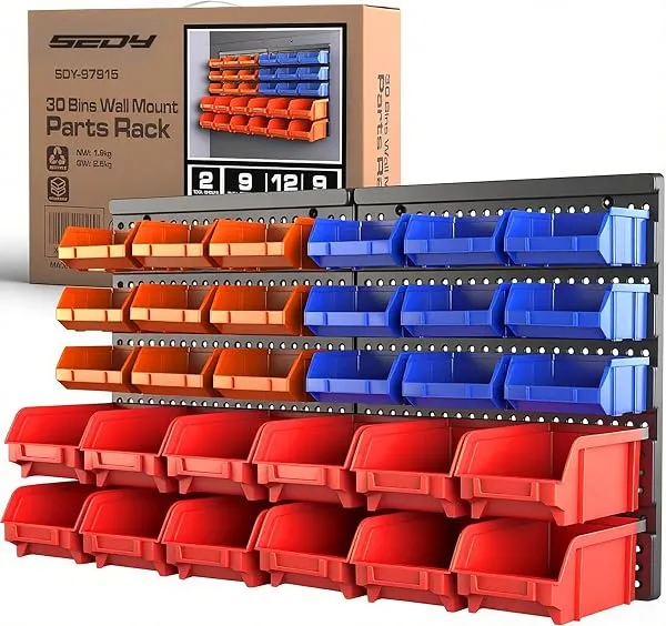 SEDY 30 Bins Wall Mounted Storage Rack, Organizer With Peg Board and Install Screws for Garage or Tool Shed - Best Unique Gift for Men — Linkbiz SmartDeal's