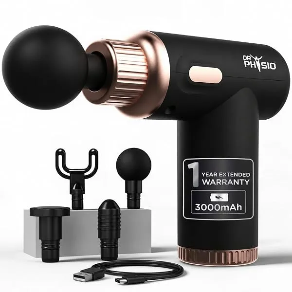 Dr Physio USA Dynamo Rechargeable Percussion Massage Gun | 3000mAh Battery | 6 Speed Levels | 4 Removable Heads Electric Full Body Gun Massager, Pain Relief Cordless Deep Tissue Ma — Linkbiz SmartDeal's