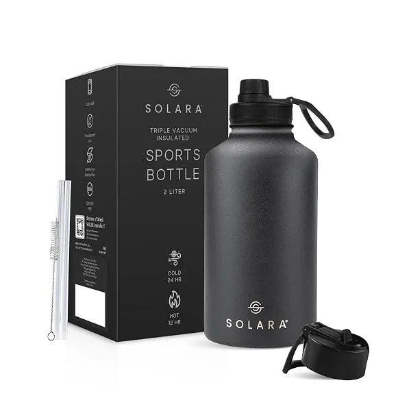 SOLARA Insulated Water Bottle 2000ml, Hot Water Bottle, Thermosteel Water Bottles for Travel, Home, Office, School, Gym, Adults, Water Bottle Hot and Cold, Sipper Bottle, Black Kni — Linkbiz SmartDeal's