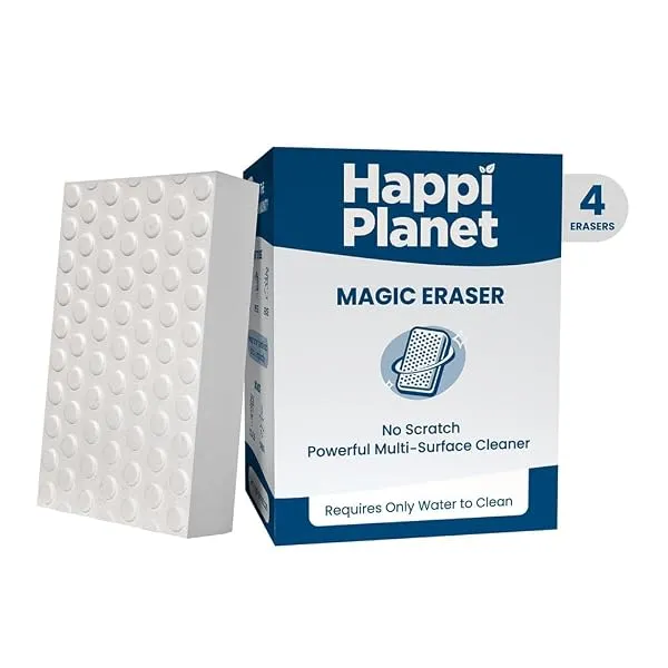 Happi Planet Magic Eraser | Pack of 4 | No Scratch Multi-Surface Cleaning Sponge | Removes 100+ Tough Stains | Just Add Water | Walls, Kitchen, Bathroom, Shoes & Switch Boards — Linkbiz SmartDeal's