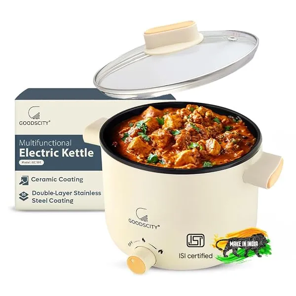 Goodscity Multipurpose Kettle with Ceramic Coating 1.2L | Boil, Steam, Fry, Saute | 600 W Multi Cooker Electric Kettle for Water, Egg, Tea, Coffee, Babyfood | 1 Year Waranty — Linkbiz SmartDeal's