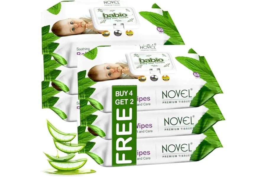 Novel Baby Wet Wipes 80 Wipes x Pack of 6 (480 Wipes) | Aloe Vera, Chamomile, Vitamin E Enriche — Linkbiz SmartDeal's