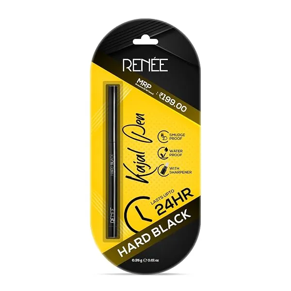 RENEE Hard Black Kajal Pen with Sharpener | 24 Hrs Stay | Long Lasting | Super Black Kajal Pencil | Matte Finish & Rich Color Payoff | Smudge & Water Proof | One Swipe Application — Linkbiz SmartDeal's