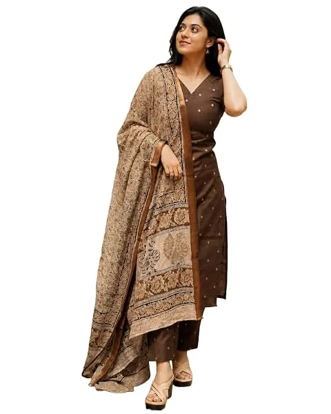 GoSriKi Kurta Set Women Viscose Printed | Kurti Set Woman | Kurta Pant Dupatta 3 Piece Outfit | V-Neck Elbow Length Sleeve Straight Fit Ethnic Wear Ladies Dress Stylish Traditional — Linkbiz SmartDeal's