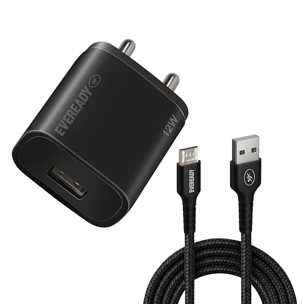 Eveready 12W Compact Charger,Lightweight Design,BIS Certified,Complete Protection Against Overvoltage & Overload at Output,Universal Compatibility (Cable Included) Black — Linkbiz SmartDeal's