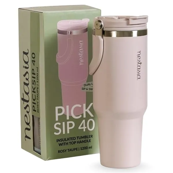 Nestasia PickSip40 Tumbler with Straw & Top Handle 1.2L | Two Sided Lid with Sip & Gulp - Leakproof & Dustproof | Insulated Stainless Steel Sipper Water Bottle for Adults for Offic — Linkbiz SmartDeal's