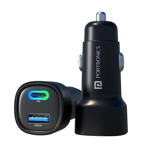 Portronics 80W Dual Output Fast Car Charger with Type-C PD & USB — Linkbiz SmartDeal's