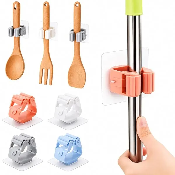 REBEL FIND Mop Stand 4 Pcs | Broom Holder Wall Mount | Mop Hanger | Broom Rack for Home & Bathroom | Self Adhesive Organizer | Wall Stand Without Drilling | Heavy Duty Storage Clip — Linkbiz SmartDeal's