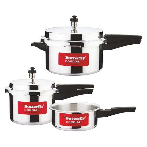 Butterfly Cordial 2, 3 & 5 Litres Pressure Cookers | Outer Lid | Food Grade Virgin Aluminium | Gas Stove Compatible | ISI Certified | 2 Years Manufacturer's Warranty | Silver — Linkbiz SmartDeal's