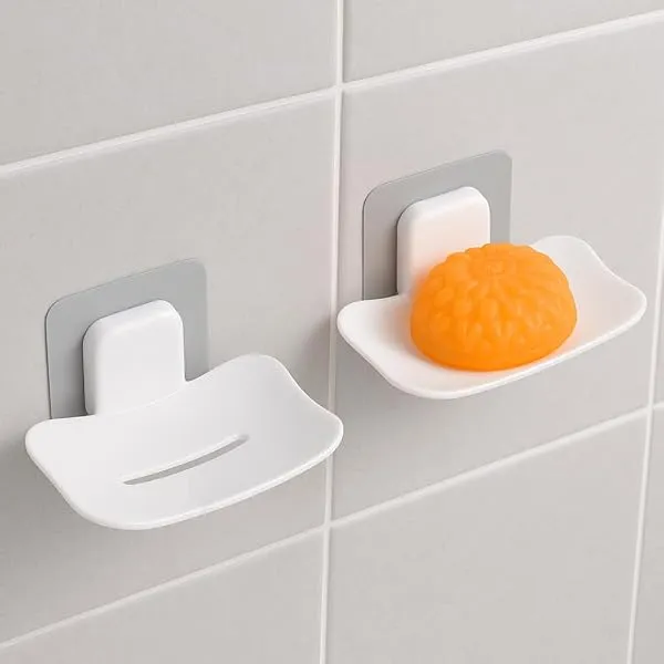 Satpurush Self-Adhesive Soap Holder for Bathroom (Pack of 2) Wall Mounted No-Drill Soap Stand with Water Drainage | Strong Sticker Plastic Soap Dish for Wash Basin & Kitchen (White — Linkbiz SmartDeal's