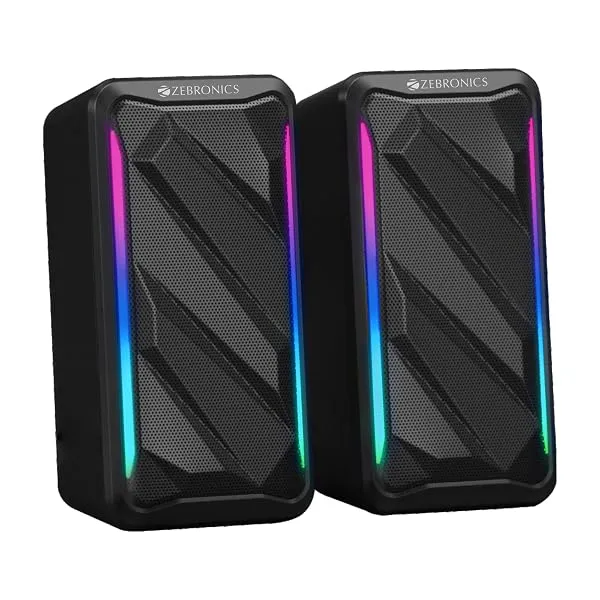 ZEBRONICS Igloo 2, 2.0 USB Computer Speakers, 10 Watts, RGB LED, USB Powered, AUX, Volume Control Pod for PC, Laptops, Desktop (Black) — Linkbiz SmartDeal's