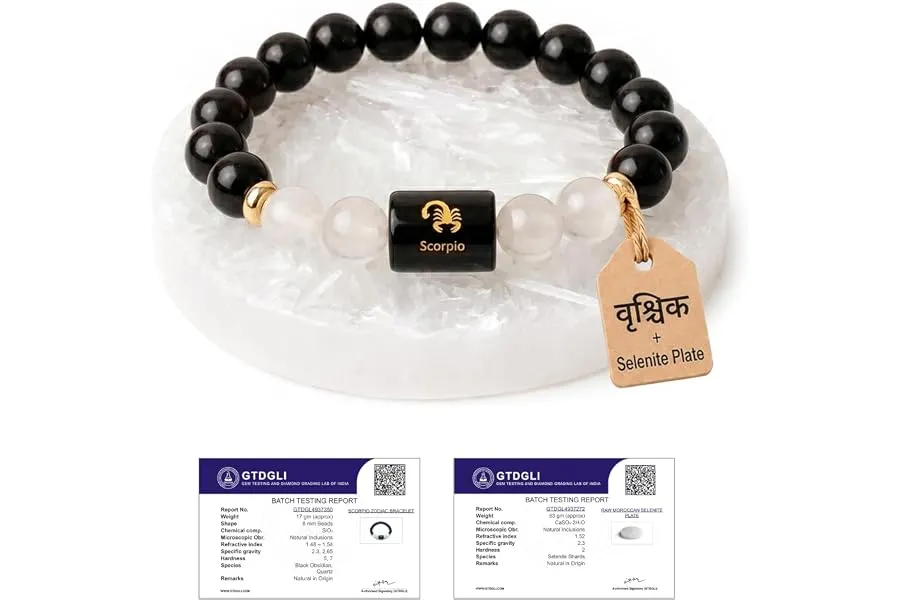 Astrotalk Zodiac Bracelet with Raw Selenite Plate | Healing Crystals for Aries, Taurus, Gemini, — Linkbiz SmartDeal's