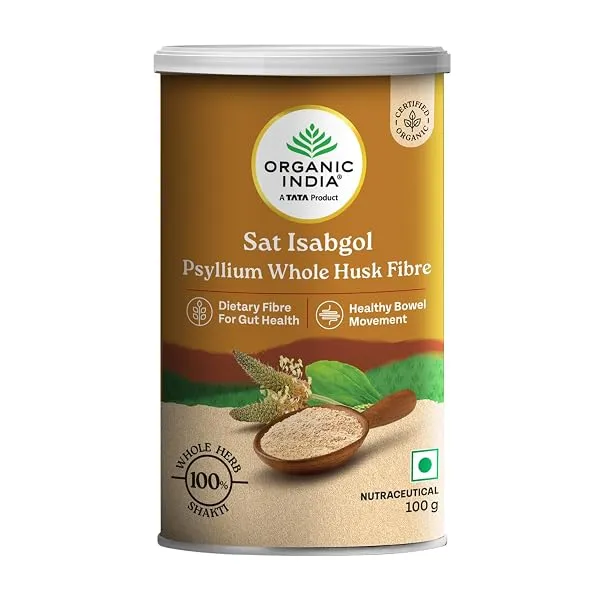A TATA Product - Organic India Sat Isabgol Psyllium Whole Husk Powder - 100g, With Dietary Fiber, Supports Heart Health & Digestive System, Gluten Free, Non-GMO Project Verified, N — Linkbiz SmartDeal's