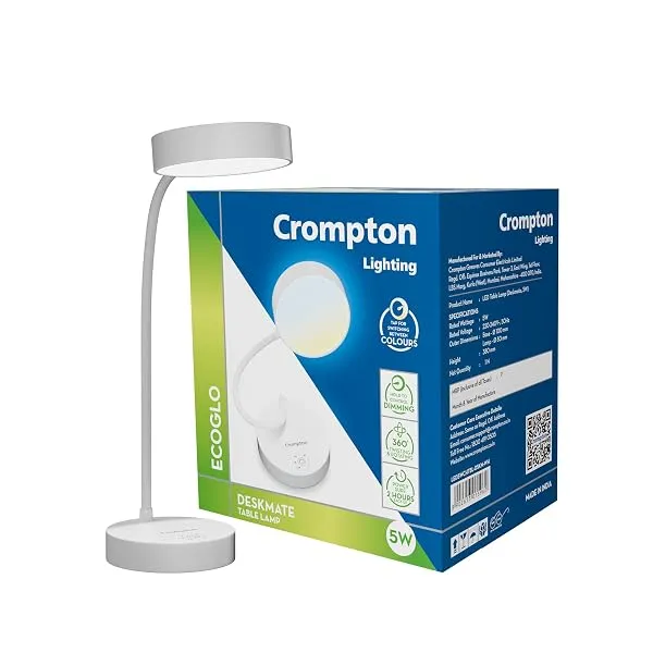 Crompton Plastic Deskmate 5W USB Rechargeable LED Desk Lamp | Flexible Neck, Colour-Changing & Smooth Dimming | Flame-Safe Design | Pack of 1, Multicolor — Linkbiz SmartDeal's