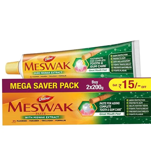 Dabur Meswak: India's No-1 Fluoride Free Toothpaste with Antibacterial, Anti Inflammatory & Astringent benefits,Cavity Protection|Helps fight Plaque, Tartar, Cavity and Tooth Decay — Linkbiz SmartDeal's