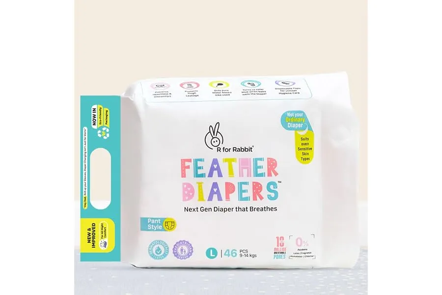 R for Rabbit Pant Style Feather Diaper Large (L) Size for Baby 9 to 14 kgs 46 Units (46 Count, — Linkbiz SmartDeal's