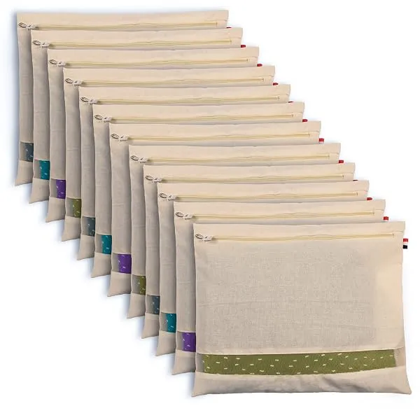 SOLSTICE Cotton Saree Bags/Covers For Storage Set Of - 12 Big Size Single (16 X 14 Inches) With Zip Closure For Clothes Bags And Wardrobe Organizer With Transparent Mesh Window, Be — Linkbiz SmartDeal's