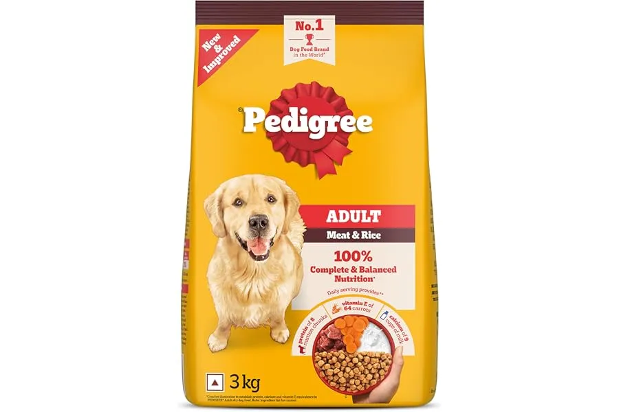 Pedigree Adult Dry Dog Food, Meat & Rice, 3 kg, Contains 37 Essential Nutrients, 100% Complete — Linkbiz SmartDeal's