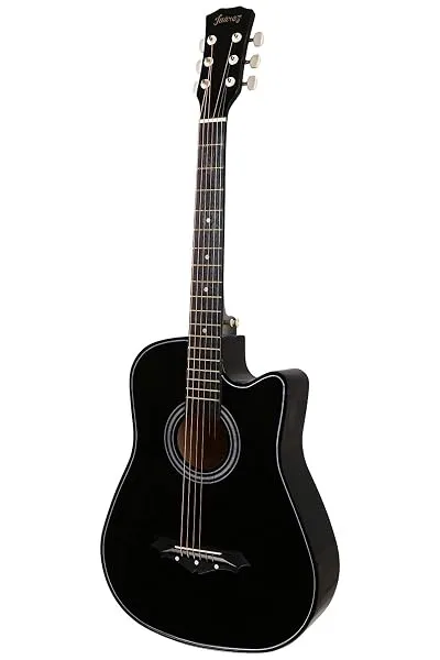 Juarez 38 Inch Cutaway Acoustic Guitar with Lindenwood Body, Steel Strings & Geared Tuners, High Gloss Black Finish — Linkbiz SmartDeal's