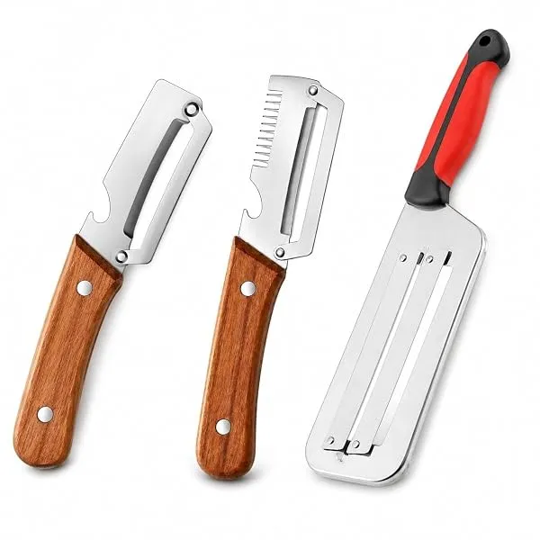 Multi-Functional Vegetable Peeler, 3 in 1 Ktchen Multi-Function Stainless Steel Thickened Fruit Peeler Knife with Wooden Handle, Suitable for Peeling Fruits and Shredding Scallions — Linkbiz SmartDeal's