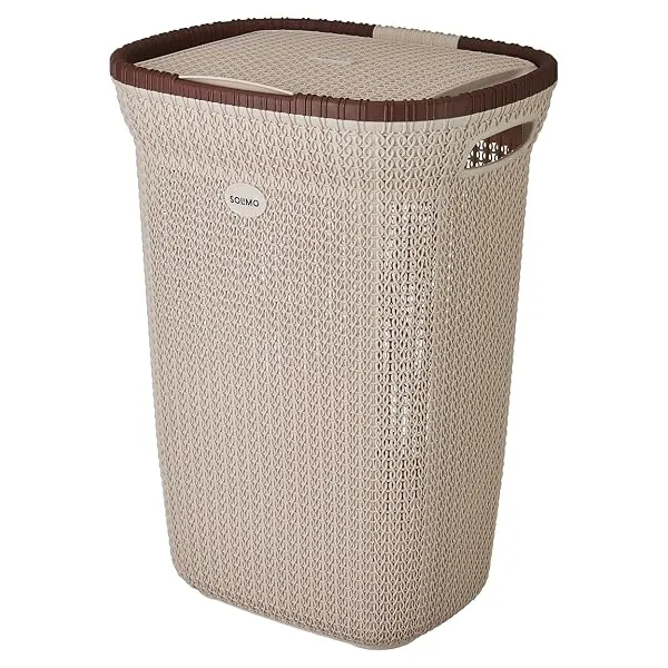 Amazon Brand - Solimo Plastic Knit Laundry Basket - Big - 55 Litres - 44 Cm X 35 Cm X 61 Cm | Beige — Linkbiz SmartDeal's