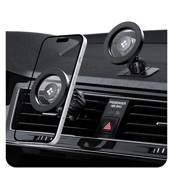Spigen Magnetic Air Vent & Dashboard Car Mount - Black | Super Strong Magnetic Air Vent & Dashboard Car Mount (MFT13) with Magnetic Ring for iPhone & Samsung Galaxy Series — Linkbiz SmartDeal's