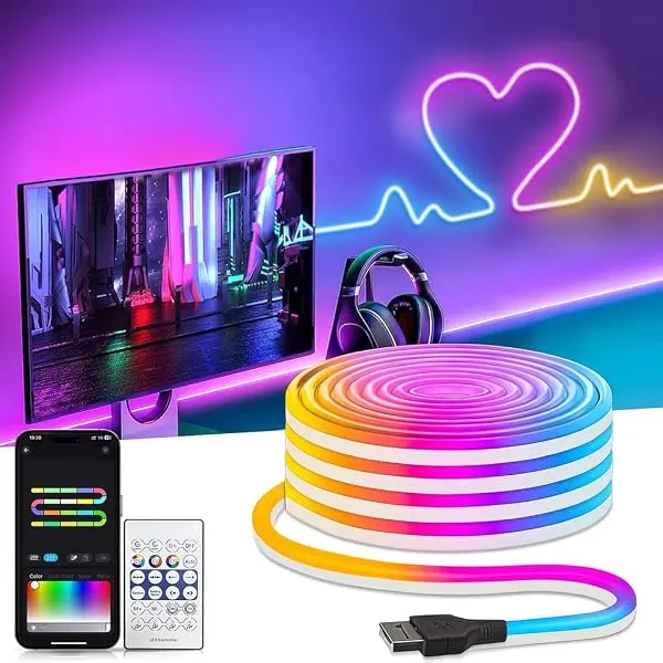 Gesto 5V RGB Neon LED Strip Light 5 Meter – Mobile App & Remote Controlled Neon Rope Lights | USB Powered Waterproof Strip for Room Decor, Gaming Setup, DIY Neon Signs, Party & Diw — Linkbiz SmartDeal's