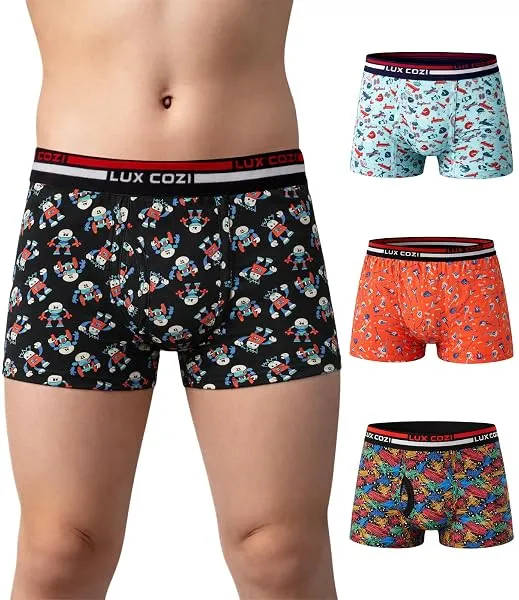Lux Cozi 100% Cotton Outer Elastic Semi Long Print Trunk for Boys | Color & Prints May Vary |Pack of 4 — Linkbiz SmartDeal's