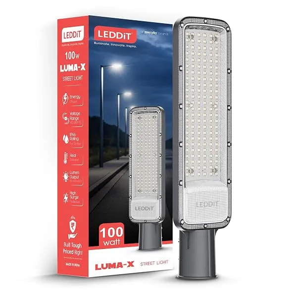 LEDDiT LUMA-X 100W LED Street Light | IP66 Waterproof Outdoor Street Lamp | 10000 Lumens High Brightness | 4kV Surge Protection | Cool White | 2 Year Warranty | Pack of 1 — Linkbiz SmartDeal's