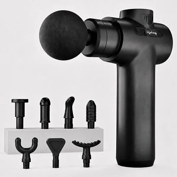 Lifelong LLGM109 Percussion Massage Gun for Pain Relief, Deep Tissue, 6 Speeds & 8 Massage Heads, Cordless, Quiet Operation for Neck, Shoulders, Back, Arms, Legs & Feet (Black) — Linkbiz SmartDeal's