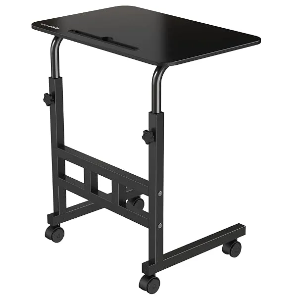 Amazon Basics Adjustable Height Wooden Table with Wheels | Portable Multipurpose Table | Smooth Rolling Wheels | Perfect Posture Adjustment | Trolly Laptop Table (Black) — Linkbiz SmartDeal's
