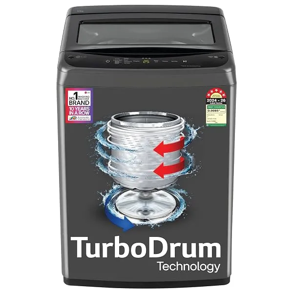 LG 8 Kg 5 Star Smart Inverter Technology Fully Automatic Top Load Washing Machine (T80VBMB4Z, Turbodrum, Auto Prewash, Stainless Steel drum, LED Display, Smart Diagnosis, Middle Bl — Linkbiz SmartDeal's