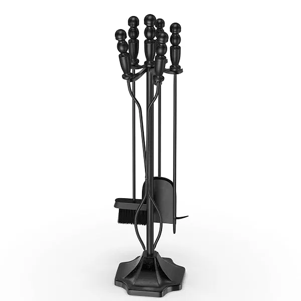EveryMomentCounts 5 Pieces Fireplace Tools Set Wrought Iron Fire Place Kit Wood Stove Hearth Tools Holder with Handles for Indoor Outdoor Modern Hand Tool Poker Tongs Shovel Brush — Linkbiz SmartDeal's