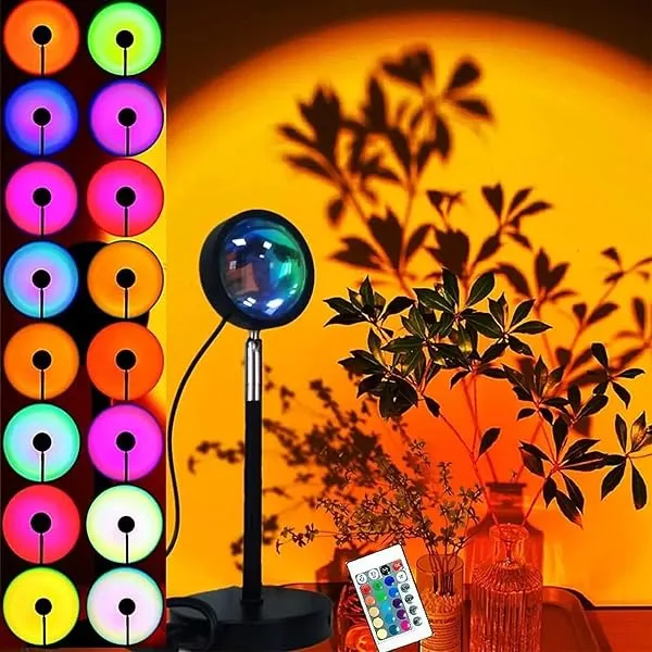 REFULGIX 16-Color 360° Rotating Sunset Projection Lamp with Remote | Romantic LED Night Light for Bedroom, Kids, Couples & Adults | Mood Lighting for Home, Living Room, Party (Mult — Linkbiz SmartDeal's