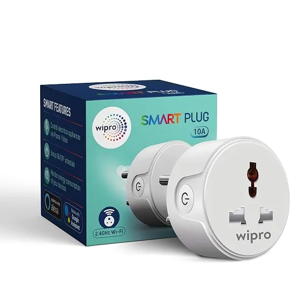 Wipro 10A smart plug with Energy monitoring- Suitable for small appliances like TVs, Electric Kettle, Mobile and Laptop Chargers (Works with Alexa and Google Assistant) — Linkbiz SmartDeal's