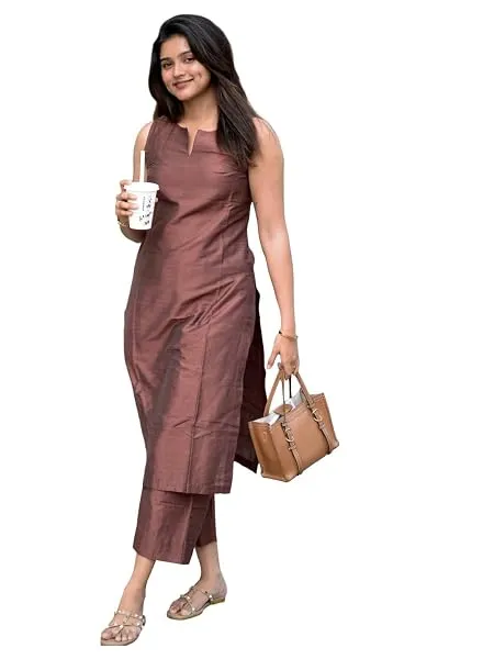 ANNI Designer Women’s Rayon Viscose Straight Solid Kurta with Palazzo Set | Sleeveless Ethnic Wear | Comfortable Two Piece Outfit for Office, Casual & Daily Use — Linkbiz SmartDeal's