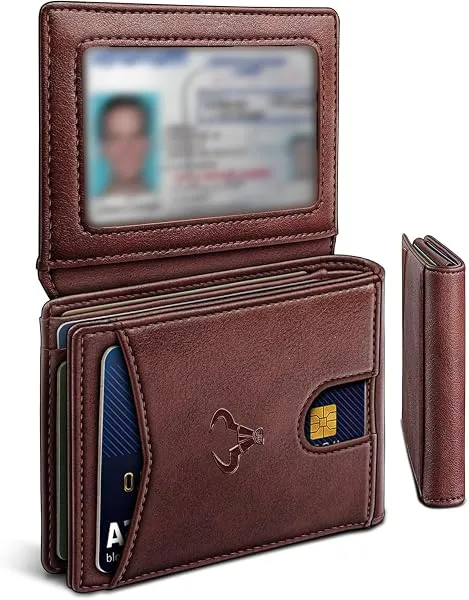Contacts Slim RFID Blocking Leather Wallet for Men – Minimalist Bifold Card Holder with 11 Slots, ID Window & Cash Pocket – Front Pocket Wallet Gift for Daily Use & Travel (Brown) — Linkbiz SmartDeal's