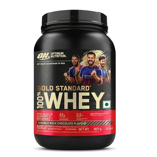 Optimum Nutrition (ON) RCB Limited Edition Gold Standard 100% Whey Protein Powder Double Rich Chocolate, 2 lb, 907 g, for Muscle Support & Recovery, Vegetarian - Primary Source Whe — Linkbiz SmartDeal's