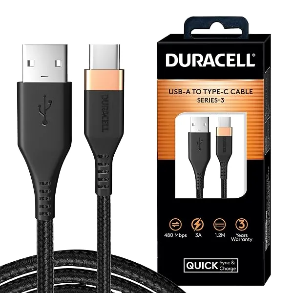 Duracell USB-A To Type C, 65W Braided Sync & Fast Charging Cable, 3.9 Feet (1.2M), QC 2.0/3.0 Ultra Fast Charging, For Samsung, Mi, Realme, OPPO, ONE PLUS, Seamless Data Transmissi — Linkbiz SmartDeal's