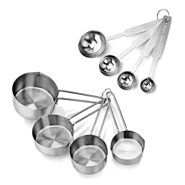INKULTURE Stainless Steel Measuring Cups & Spoon Combo for Dry or Liquid/Kitchen Gadgets for Cooking & Baking Cakes/Measuring Cup Set Combo with Handles (Set of 4 Cups & 4 Spoons) — Linkbiz SmartDeal's