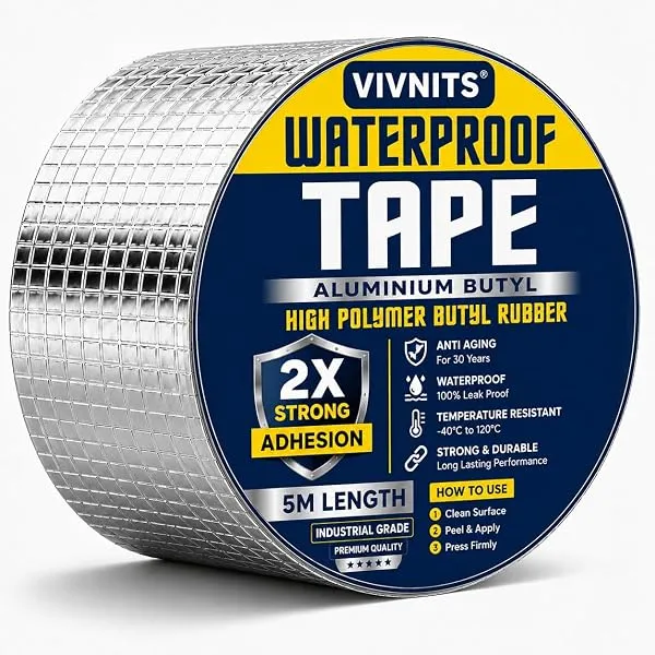 VIVNITS Waterproof Butyl Aluminium Foil Tape for Roof Leakage, Heavy Duty Self Adhesive Waterproof Sealing Tape for Water Tank, Wall, Pipe, Terrace Crack Repair, Duct & Water Leaka — Linkbiz SmartDeal's