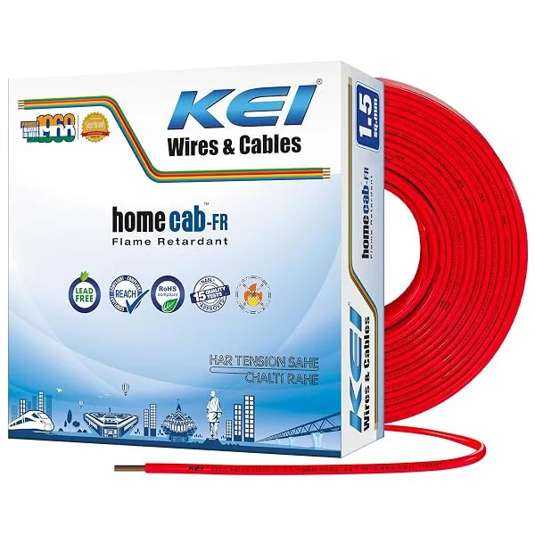 KEI WIRES & CABLES Homecab 1.5 sqmm 1 Core 99.97% Pure Copper Conductor Flame Retardant House Wire PVC Insulated Cable for Domestic & Industrial Electrical Wiring (Red, 90 Meters) — Linkbiz SmartDeal's