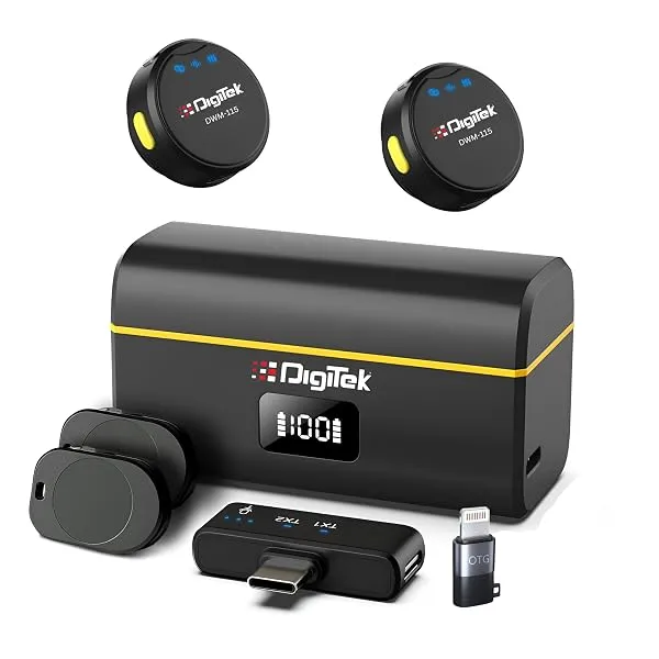 Digitek® (DWM-115 2-in-1 Wireless Microphone, 2.4GHz, Magnetic Clip, Noise Reduction Lavalier Mic, 40m Range, 6Hr Battery, 360° Sound Capture for iOS & Android, Ideal Video Recordi — Linkbiz SmartDeal's