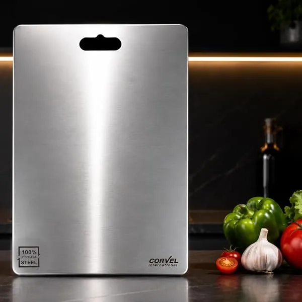 Corvel Premium Stainless Steel Chopping Board, 31cm x 21cm, S | 5 Years Warranty, Cutting Vegetables, Fruits, Breads & Meat, Durable, Heavy Duty — Linkbiz SmartDeal's