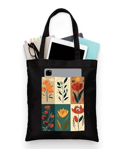ZORI Black Tote Bag With Pocket Printed Designed Canvas Tote Bags For Women large capacity,Tote bag For Shopping, College, Travel, More Canvas Handbag For Unisex Bag — Linkbiz SmartDeal's