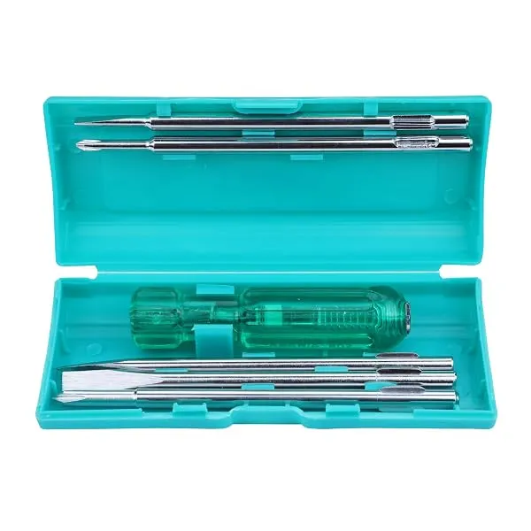 Taparia Model 802 Screwdriver Set | Neon Bulb Tester Included | Tip Sizes: 6.0x0.8mm, 3.5x0.5mm, Phillips 0, Square Poker, Phillips 1 | High-Grade Steel Blades with Comfortable Gri — Linkbiz SmartDeal's