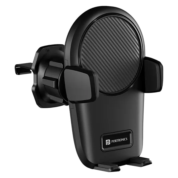 Portronics Clamp Z Car Phone Holder Stand with 360 Degree Rotation, AC Vent Mount, Strong Grip, Single Hand Use, Shockproof Build, Mobile Stand for Car (Black) — Linkbiz SmartDeal's