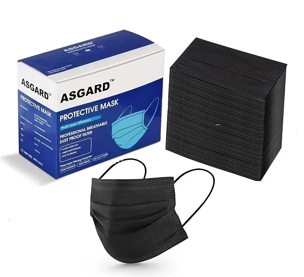 ASGARD Nonwoven Fabric Disposable Multilayer Protective Mask (Black, Pack of 50) for Unisex — Linkbiz SmartDeal's